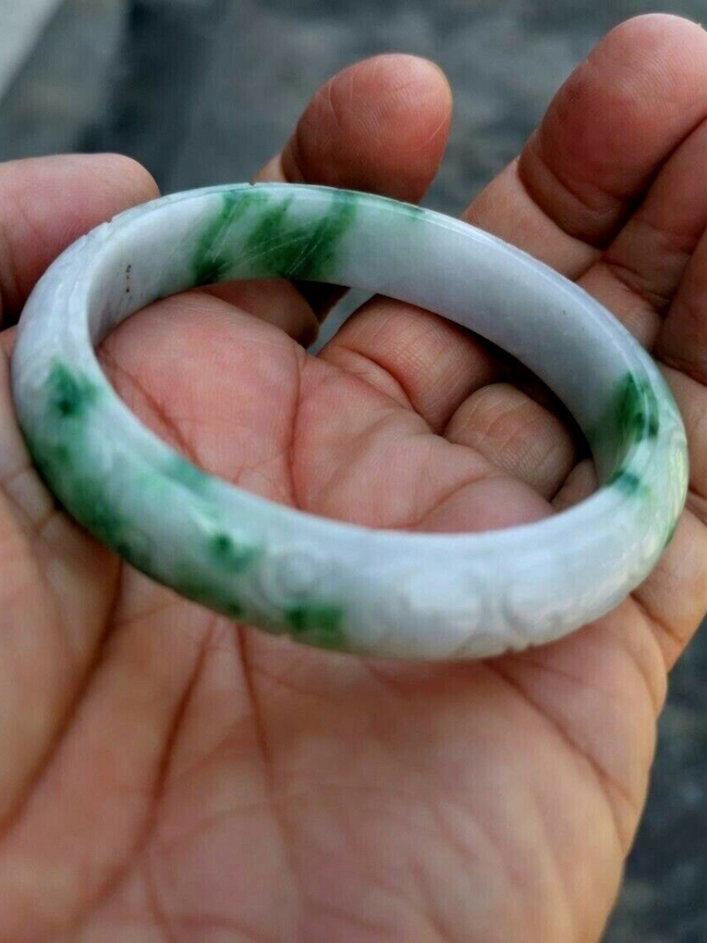 Rare Natural genuine Green Jade Jadeite Carving Bangle Bracelet from Burma
